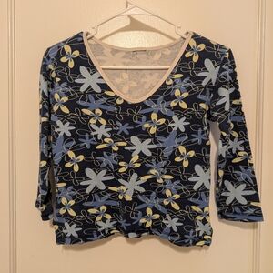 Floral V-Neck Women’s Crop-top in Navy and Light Blue